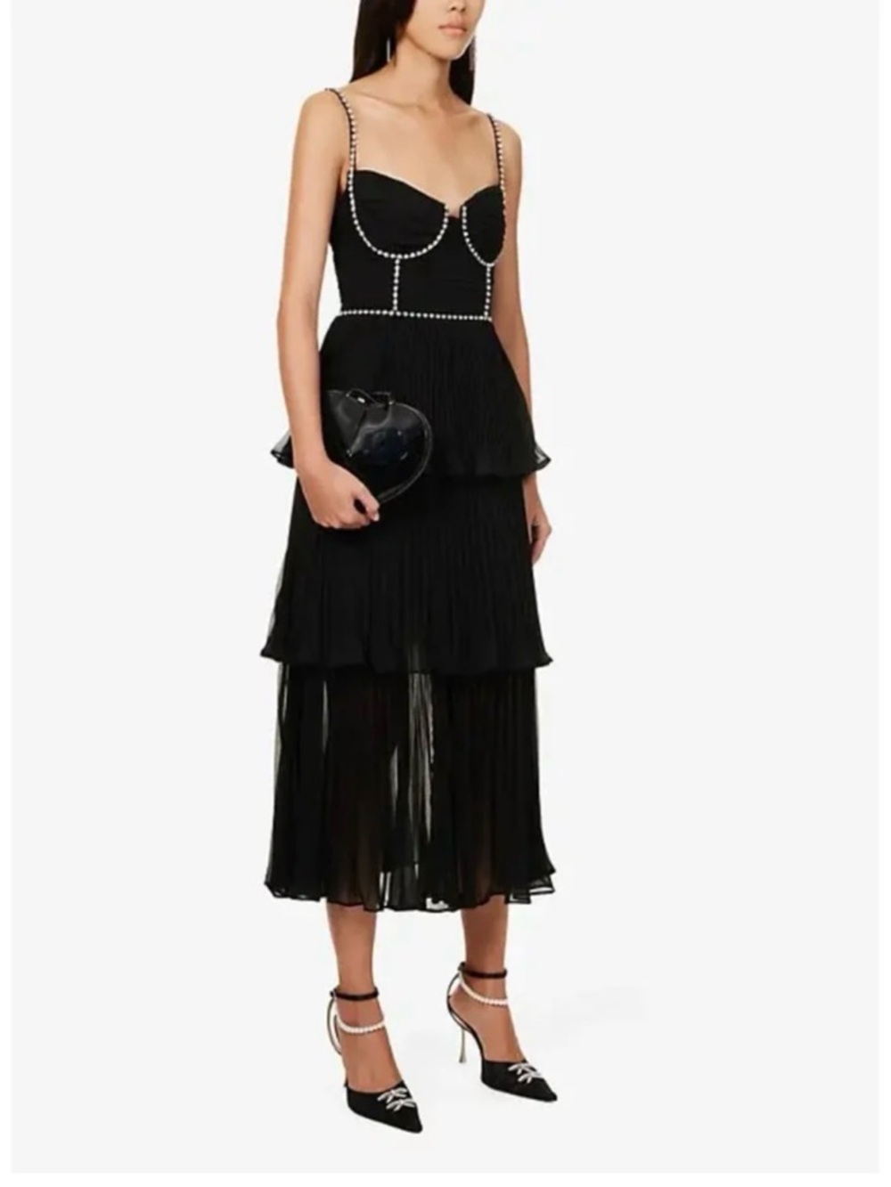 Diamante-embellished tiered chiffon midi dress - Picture 6 of 9